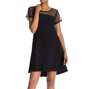 (Medium) Nina Leonard, Black Mesh Shift Dress with Pockets